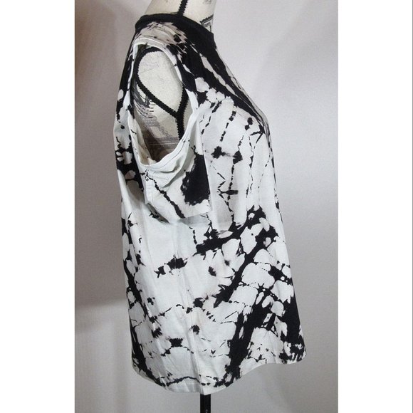Toga Pulla Women's tie dye cold shoulder T-shirt , Black/ White, Size 38, US 2 - Picture 5 of 7